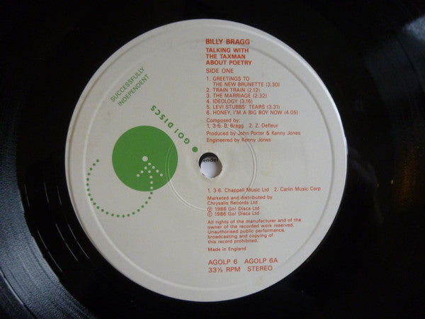 BILLY BRAGG, Talking With The Taxman About Poetry (Go! Discs; AGOLP 6, UK 1986, Inner, Chrysalis In Ordinary Text On Labels.) LP VG+/VG+