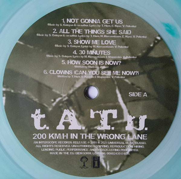 T.A.T.U., 200 KM/H In The Wrong Lane (Interscope Records; 00602435131535, Europe 2021 Reissue, Poster, Coke Bottle Clear Vinyl) LP VG+/VG+